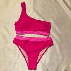 Shein‎ One-Shoulder hot Pink Bikini Set size small swim suit